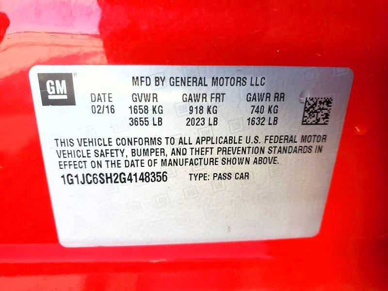 Aukcja sprzedaży 2016 Chevrolet Sonic, vin: 1G1JC6SH2G4148356, numer aukcji: 55709036