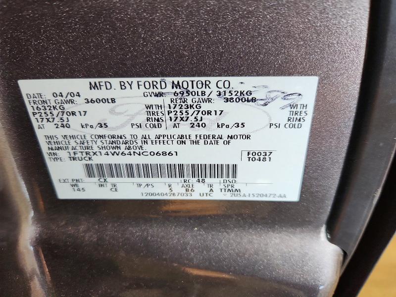 Aukcja sprzedaży 2004 Ford F150, vin: 1FTRX14W64NC06861, numer aukcji: 56738316