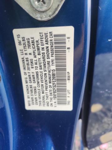 56025386 :رقم المزاد ، 19XFB2F52FE269815 vin ، 2015 Honda Civic مزاد بيع