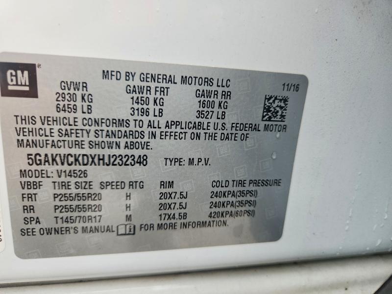 Aukcja sprzedaży 2017 Buick Enclave, vin: 5GAKVCKDXHJ232348, numer aukcji: 56490716