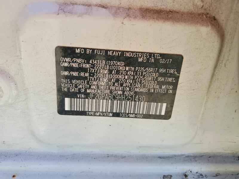 2017 Subaru Crosstrek მანქანა იყიდება აუქციონზე, vin: JF2GPABC9HH251430, აუქციონის ნომერი: 57167356