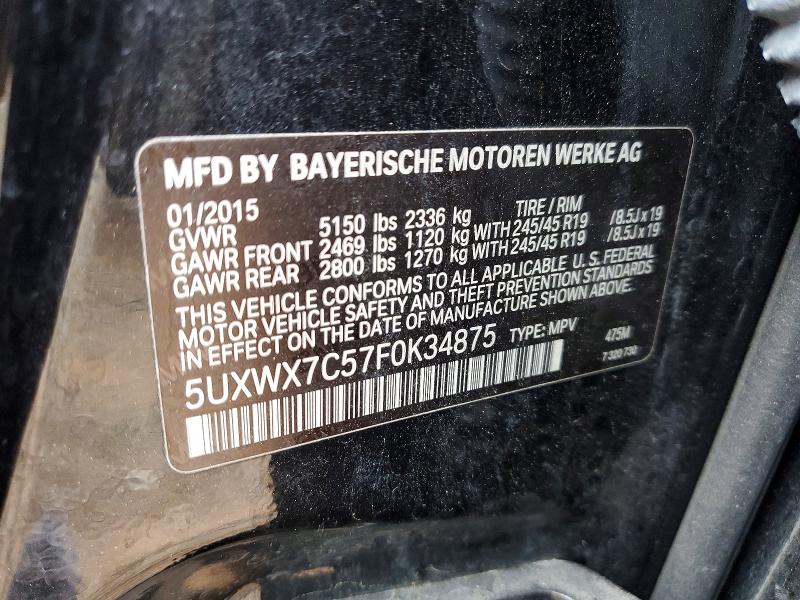 57209156 :رقم المزاد ، 5UXWX7C57F0K34875 vin ، 2015 Bmw X3 مزاد بيع