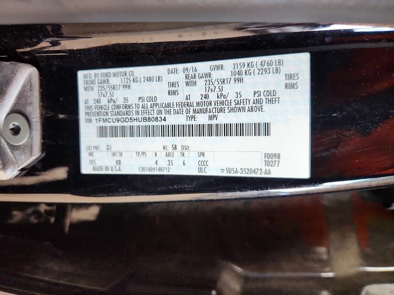 57608126 :رقم المزاد ، 1FMCU9GD5HUB80834 vin ، 2017 Ford Escape مزاد بيع