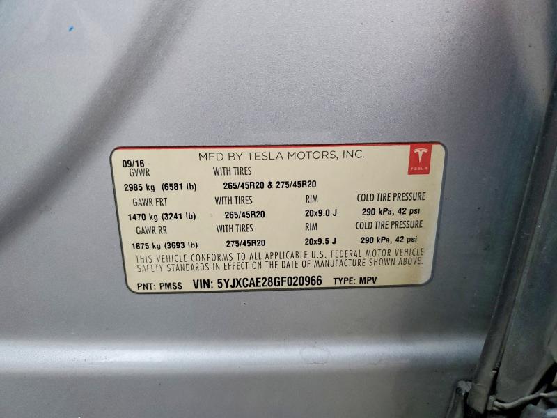 Продажа на аукционе авто 2016 Tesla Model X, vin: 5YJXCAE28GF020966, номер лота: 73343675