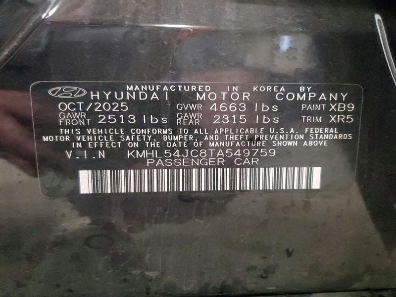 Aukcja sprzedaży 2026 Hyundai Sonata, vin: KMHL54JC8TA549759, numer aukcji: 57881056