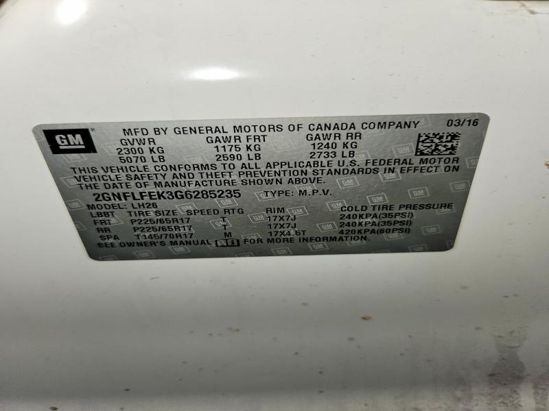 55779746 :رقم المزاد ، 2GNFLFEK3G6285235 vin ، 2016 Chevrolet Equinox مزاد بيع