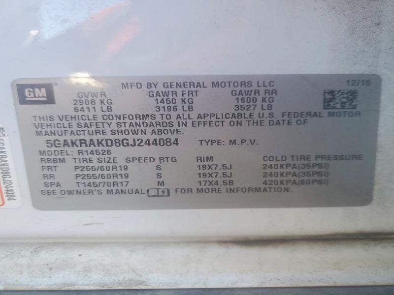 2016 Buick Enclave მანქანა იყიდება აუქციონზე, vin: 5GAKRAKD8GJ244084, აუქციონის ნომერი: 57191216