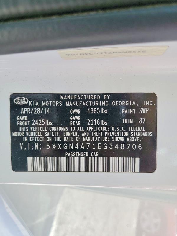 Продажа на аукционе авто 2014 Kia Optima, vin: 5XXGN4A71EG348706, номер лота: 55474276