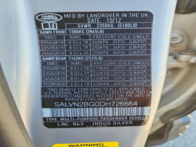 57597426 :رقم المزاد ، SALVN2BG0DH726664 vin ، 2013 Land Rover Range Rover Evoque مزاد بيع