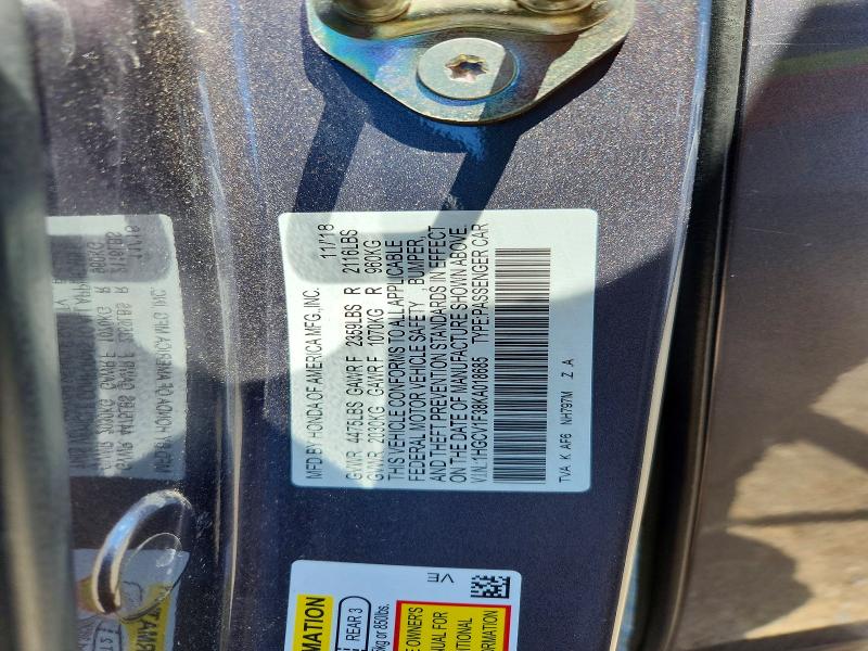 2019 Honda Accord მანქანა იყიდება აუქციონზე, vin: 1HGCV1F38KA018685, აუქციონის ნომერი: 57314416