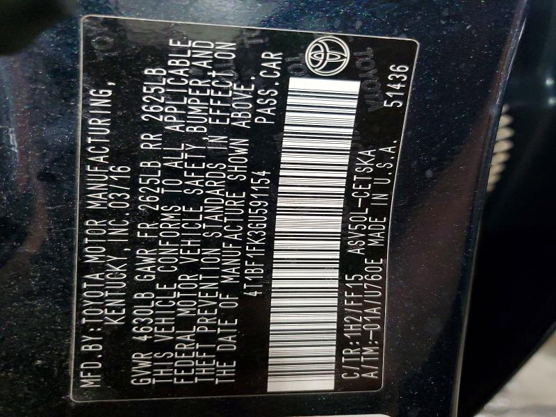 Продаж на аукціоні авто 2016 Toyota Camry, vin: 4T1BF1FK3GU591154, номер лоту: 55557596