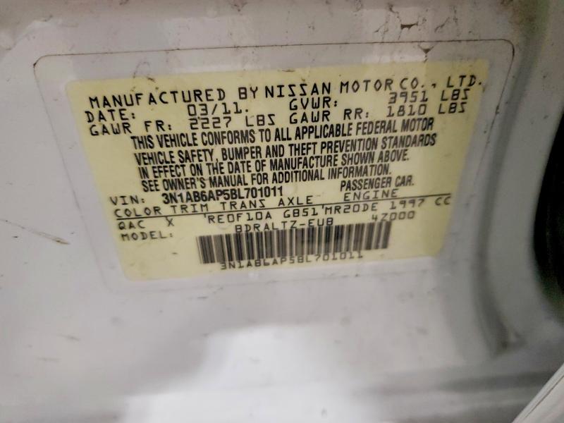 Продажа на аукционе авто 2011 Nissan Sentra Sl W/continuo, vin: 3N1AB6AP5BL701011, номер лота: 57689726
