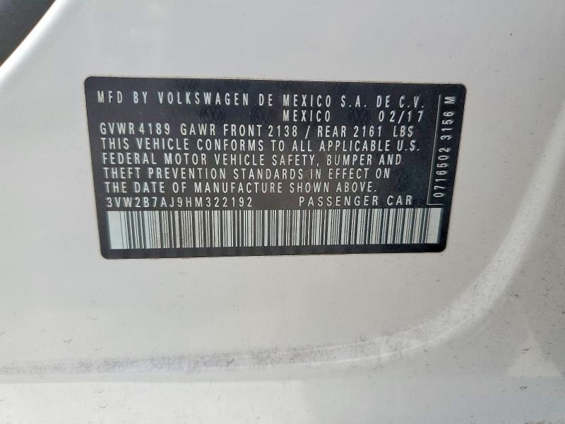 58848606 :رقم المزاد ، 3VW2B7AJ9HM322192 vin ، 2017 Volkswagen Jetta مزاد بيع
