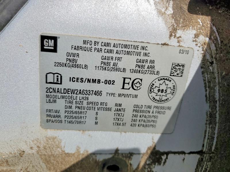 2010 Chevrolet Equinox მანქანა იყიდება აუქციონზე, vin: 2CNALDEW2A6337466, აუქციონის ნომერი: 55191156