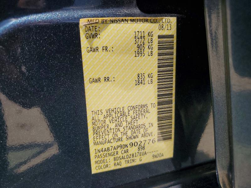 2013 Nissan Sentra მანქანა იყიდება აუქციონზე, vin: 1N4AB7AP9DN902776, აუქციონის ნომერი: 55973136