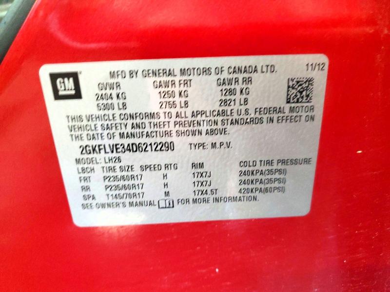 Aukcja sprzedaży 2013 Gmc Terrain, vin: 2GKFLVE34D6212290, numer aukcji: 56913916