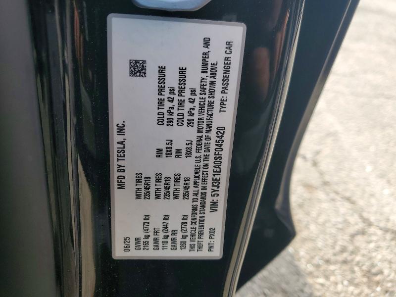 Aukcja sprzedaży 2025 Tesla Model 3, vin: 5YJ3E1EA0SF045420, numer aukcji: 56164626