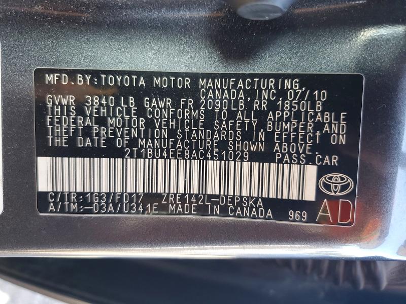 Продаж на аукціоні авто 2010 Toyota Corolla, vin: 2T1BU4EE8AC451029, номер лоту: 56314336