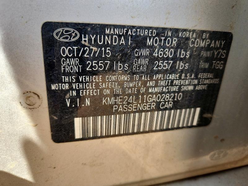 Aukcja sprzedaży 2016 Hyundai Sonata Hybrid, vin: KMHE24L11GA028210, numer aukcji: 58796066