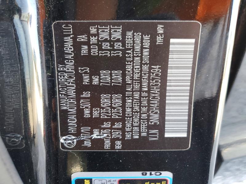 56039276 :رقم المزاد ، 5NMSH4AGXAH357594 vin ، 2010 Hyundai Santa Fe مزاد بيع