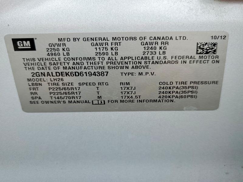 Продажа на аукционе авто 2013 Chevrolet Equinox, vin: 2GNALDEK6D6194387, номер лота: 58064856