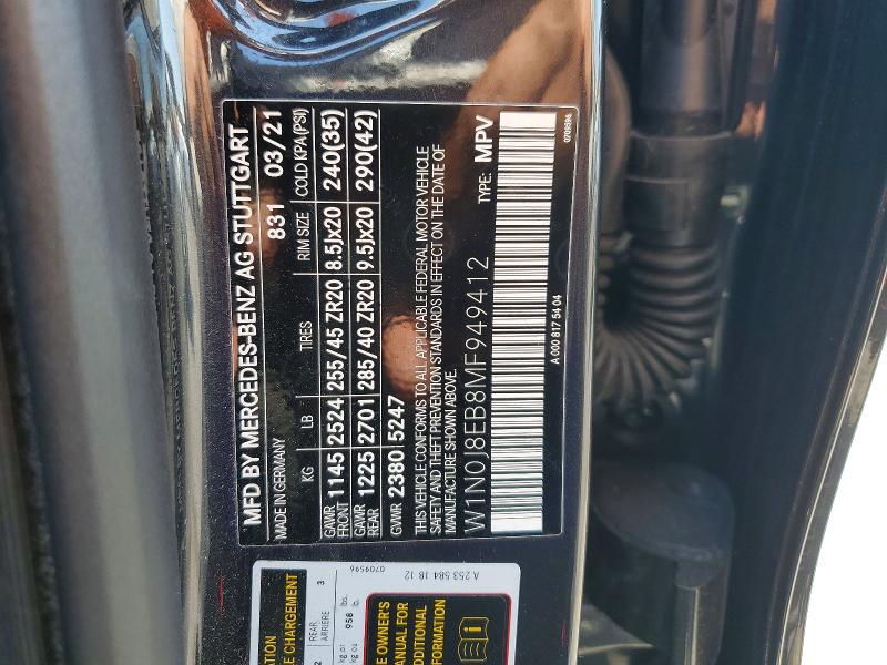 58097396 :رقم المزاد ، W1N0J8EB8MF949412 vin ، 2021 Mercedes-benz Glc Coupe مزاد بيع