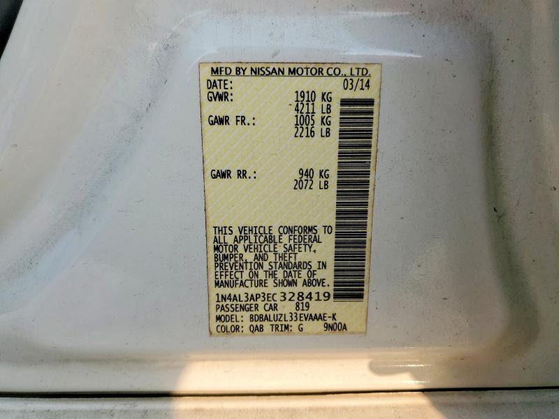 Aukcja sprzedaży 2014 Nissan Altima, vin: 1N4AL3AP3EC328419, numer aukcji: 58604226