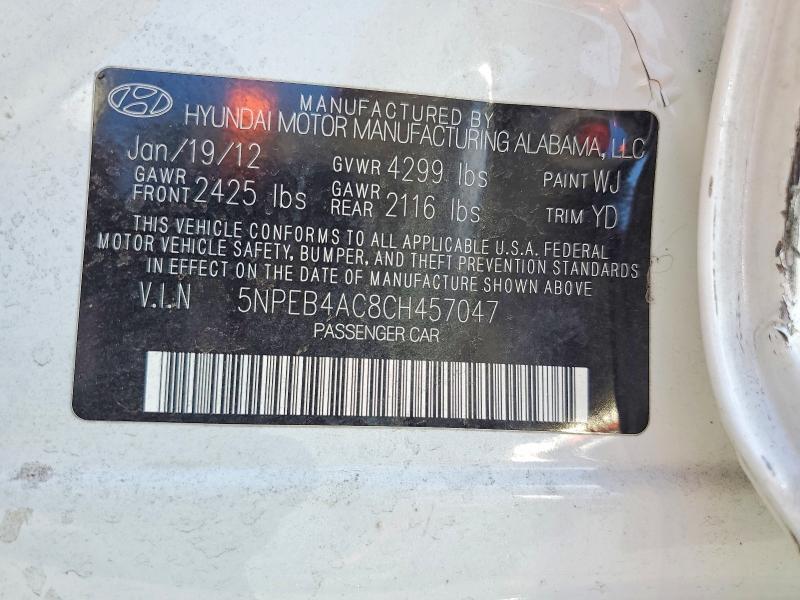 Aukcja sprzedaży 2012 Hyundai Sonata, vin: 5NPEB4AC8CH457047, numer aukcji: 58056176