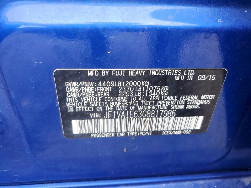 58496786 :رقم المزاد ، JF1VA1E63G8817986 vin ، 2016 Subaru Wrx مزاد بيع