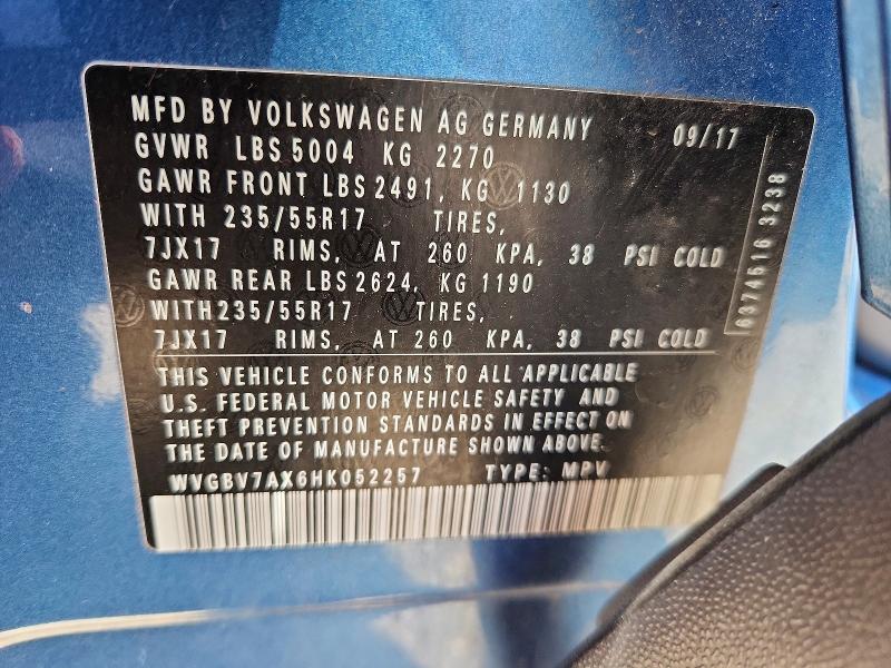 56309406 :رقم المزاد ، WVGBV7AX6HK052257 vin ، 2017 Volkswagen Tiguan مزاد بيع
