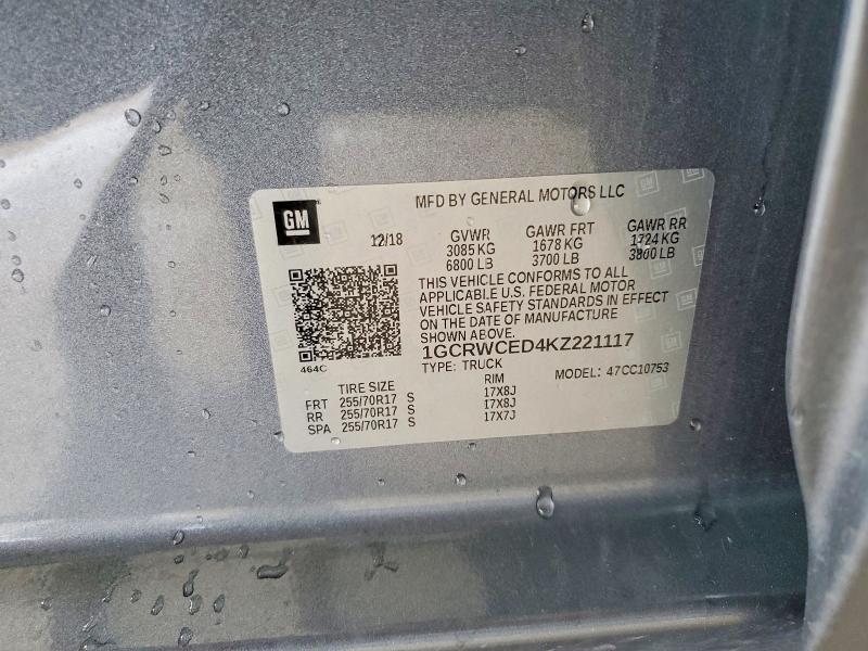 2019 Chevrolet Silverado მანქანა იყიდება აუქციონზე, vin: 1GCRWCED4KZ221117, აუქციონის ნომერი: 57403726