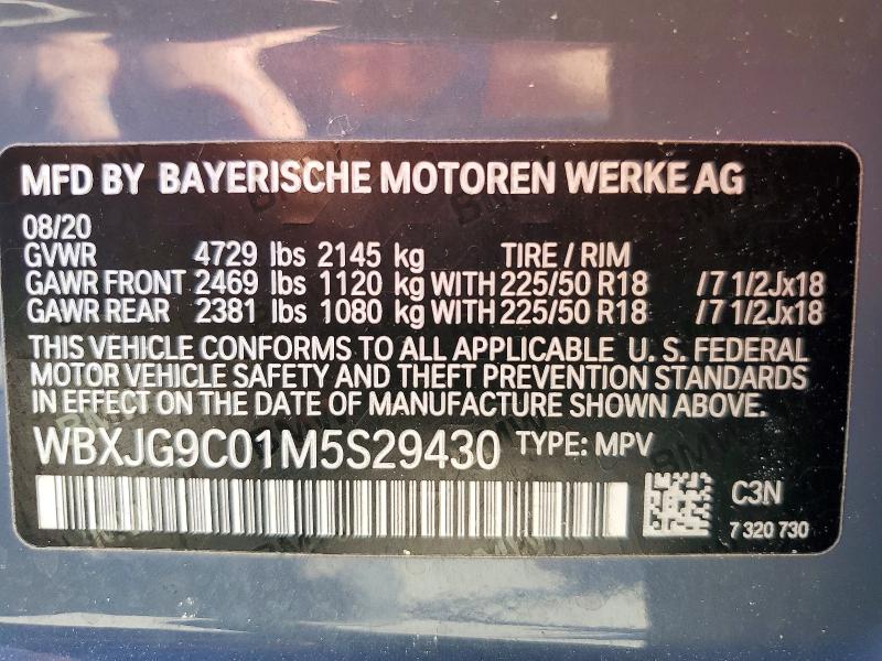 55617536 :رقم المزاد ، WBXJG9C01M5S29430 vin ، 2021 Bmw X1 مزاد بيع