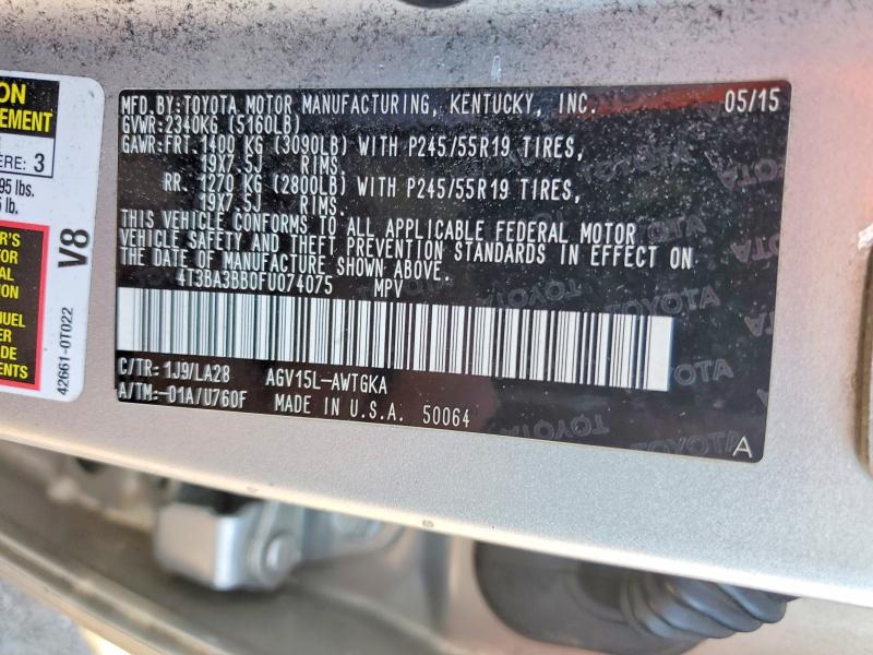 Aukcja sprzedaży 2015 Toyota Venza, vin: 4T3BA3BB0FU074075, numer aukcji: 55666706