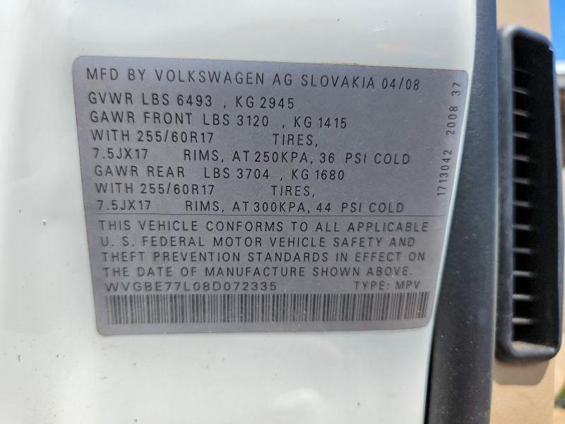 56447856 :رقم المزاد ، WVGBE77L08D072335 vin ، 2008 Volkswagen Touareg 2 مزاد بيع