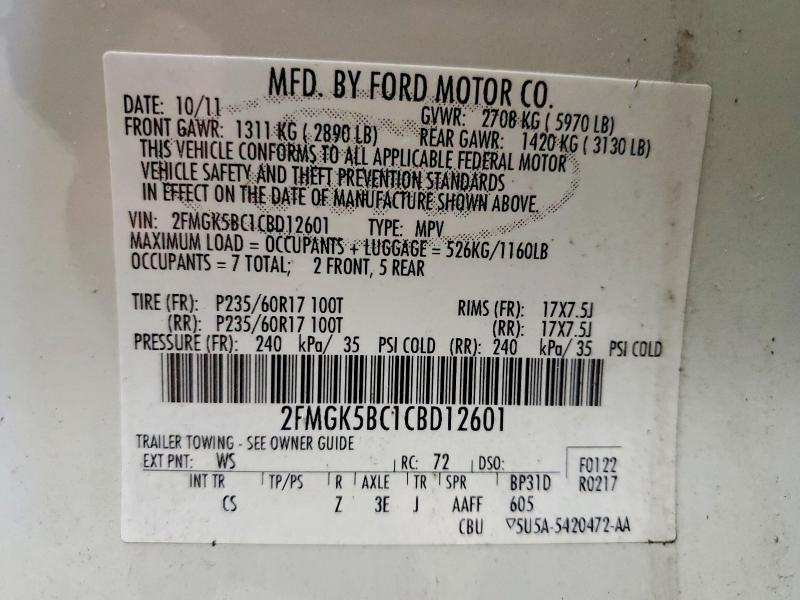 Aukcja sprzedaży 2012 Ford Flex, vin: 2FMGK5BC1CBD12601, numer aukcji: 55778976
