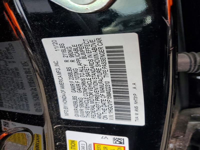 Aukcja sprzedaży 2021 Honda Accord, vin: 1HGCV1F15MA022310, numer aukcji: 56797326