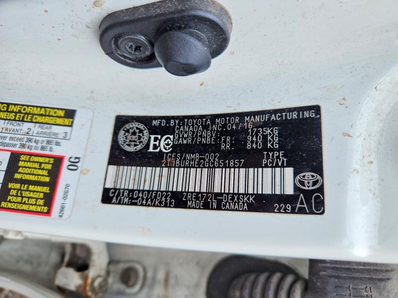 Auction sale of the 2016 Toyota Corolla, vin: 2T1BURHE2GC651857, lot number: 58030676
