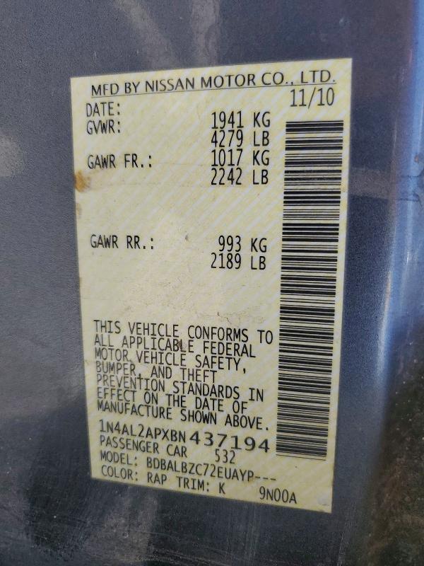 Продажа на аукционе авто 2011 Nissan Altima, vin: 1N4AL2APXBN437194, номер лота: 57166616
