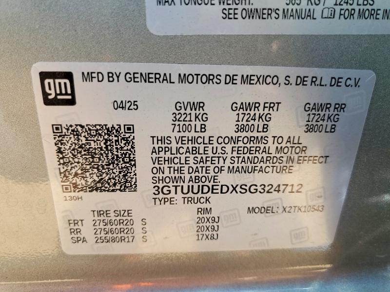 57718596 :رقم المزاد ، 3GTUUDEDXSG324712 vin ، 2025 Gmc Sierra مزاد بيع