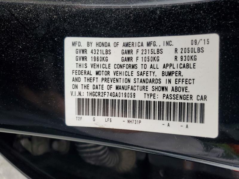 56169506 :رقم المزاد ، 1HGCR2F74GA019059 vin ، 2016 Honda Accord مزاد بيع
