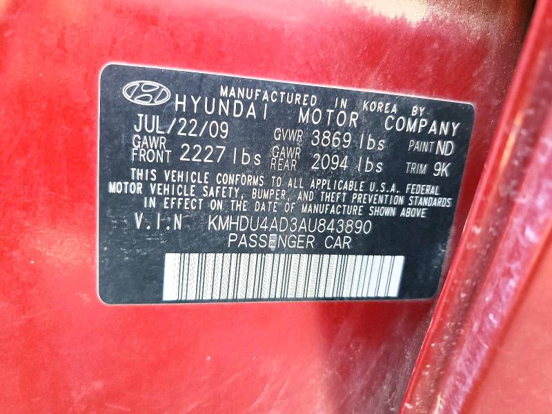 Aukcja sprzedaży 2010 Hyundai Elantra, vin: KMHDU4AD3AU843890, numer aukcji: 55641496