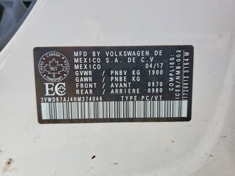 Aukcja sprzedaży 2017 Volkswagen Jetta, vin: 3VWDB7AJ4HM374046, numer aukcji: 57828316