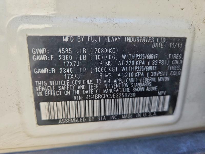 58920886 :رقم المزاد ، 4S4BRCPC9E3258230 vin ، 2014 Subaru Outback مزاد بيع