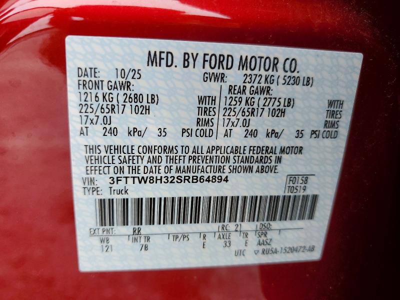 Продажа на аукционе авто 2025 Ford Maverick, vin: 3FTTW8H32SRB64894, номер лота: 55541636