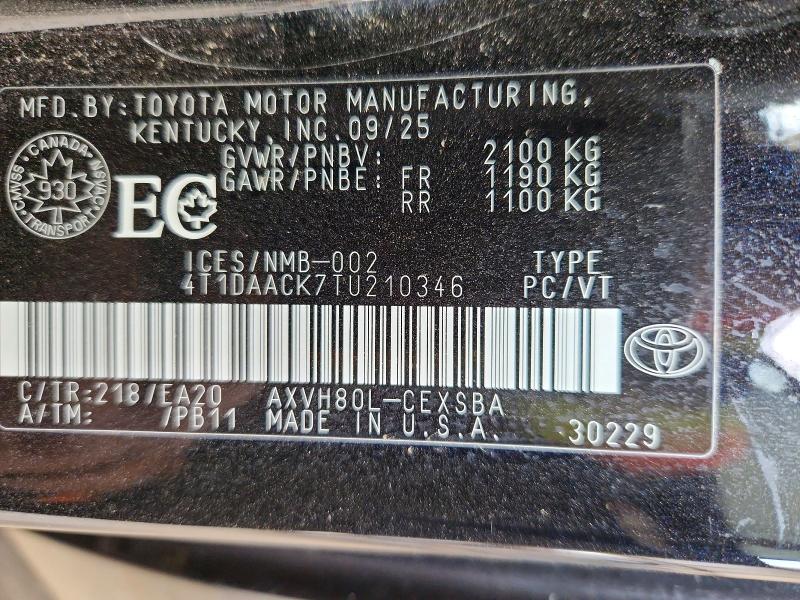 2026 Toyota Camry მანქანა იყიდება აუქციონზე, vin: 4T1DAACK7TU210346, აუქციონის ნომერი: 56068576