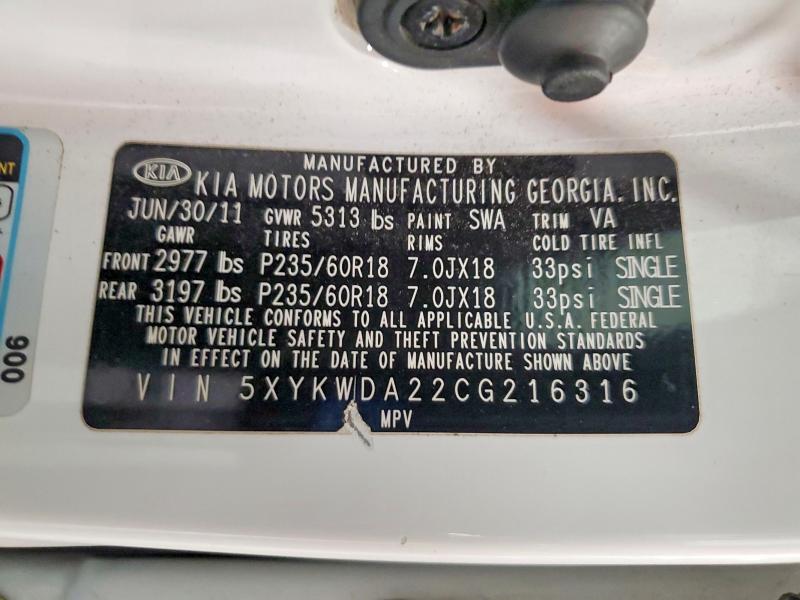 Продаж на аукціоні авто 2012 Kia Sorento, vin: 5XYKWDA22CG216316, номер лоту: 57630026