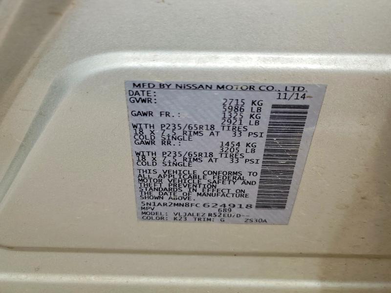 Aukcja sprzedaży 2015 Nissan Pathfinder, vin: 5N1AR2MN8FC624918, numer aukcji: 55414276