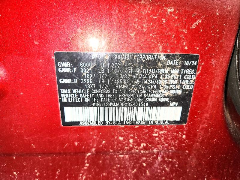 2025 Subaru Ascent მანქანა იყიდება აუქციონზე, vin: 4S4WMADDXS3401540, აუქციონის ნომერი: 58999706