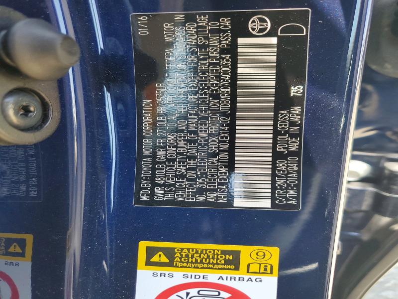 2016 Toyota Corolla მანქანა იყიდება აუქციონზე, vin: JTDBVRBD7GA000354, აუქციონის ნომერი: 58656756