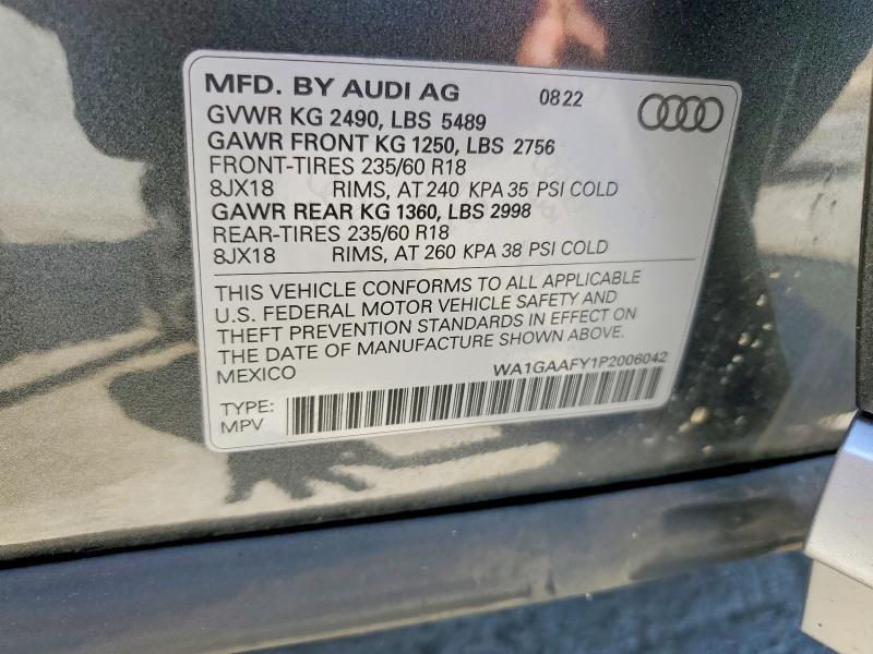 2023 Audi Q5 მანქანა იყიდება აუქციონზე, vin: WA1GAAFY1P2006042, აუქციონის ნომერი: 56819236